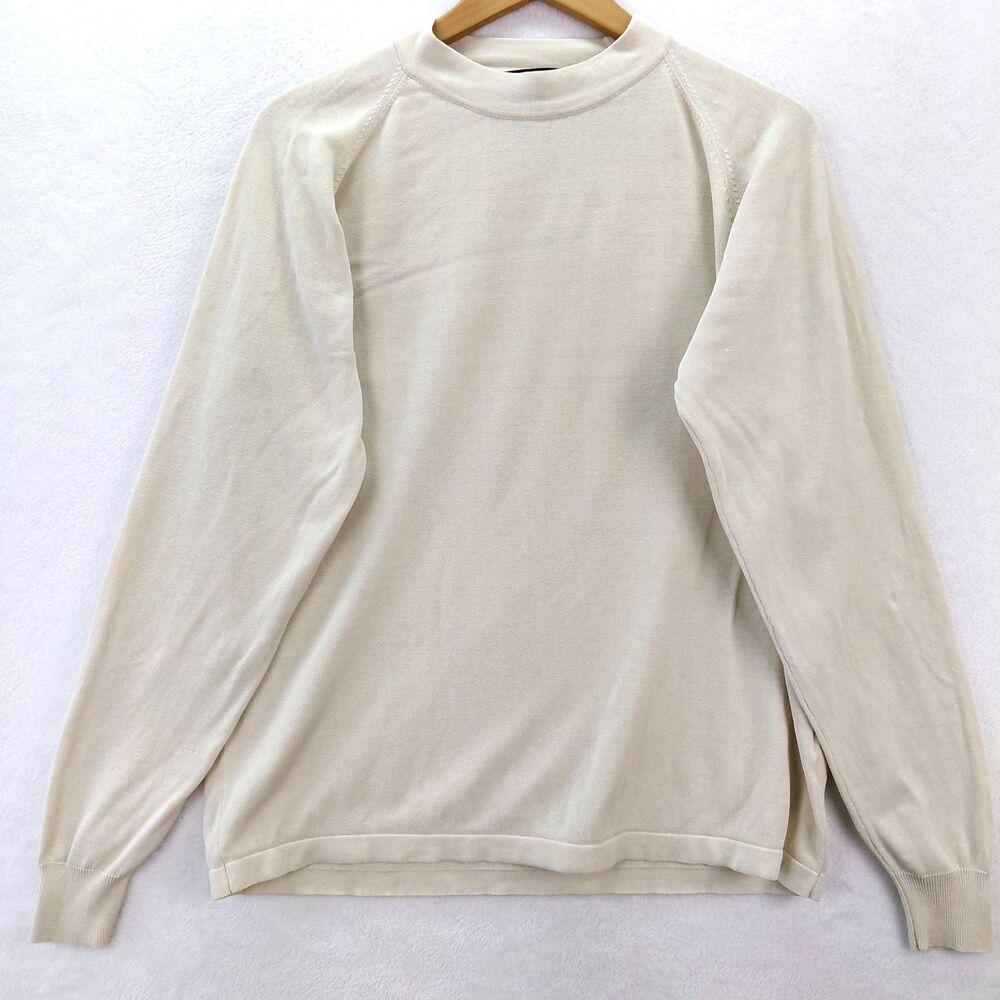 Norm Thompson Silk Sweater Mens Size Large Cream Round Mock Neck Lightweight VTG
